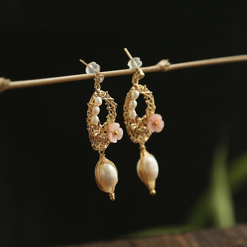 18K Gold Baroque Freshwater Pearl Earrings Handmade Jewelry