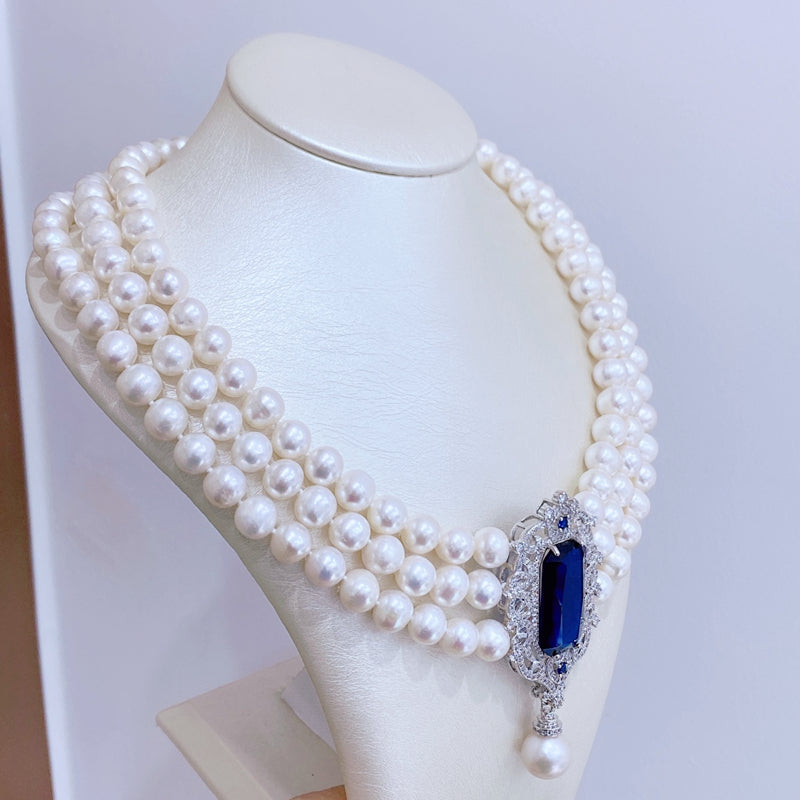 6-7 mm Freshwater Pearl Necklace and Bracelet Set | 3 Strand Pearl