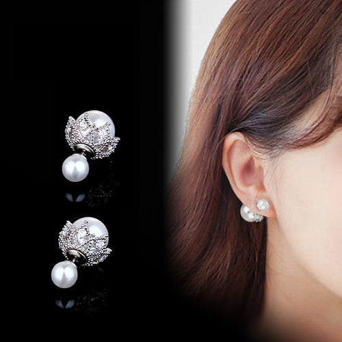 Elegant Two Round Pearl Stud Earrings for Women in Sterling Silver（8-16mm）