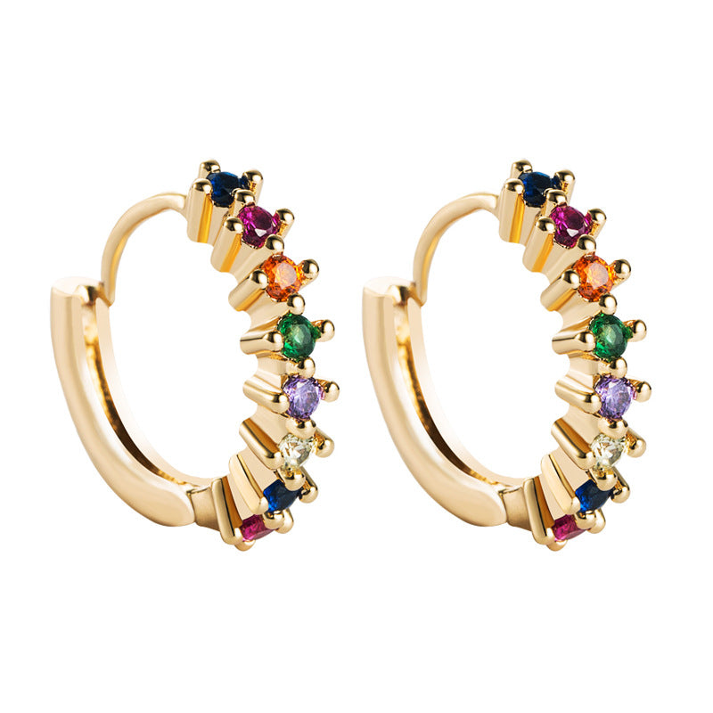 Rainbow Gold Huggie Earrings | Diamond Huggie Earrings | Gold Earrings ...