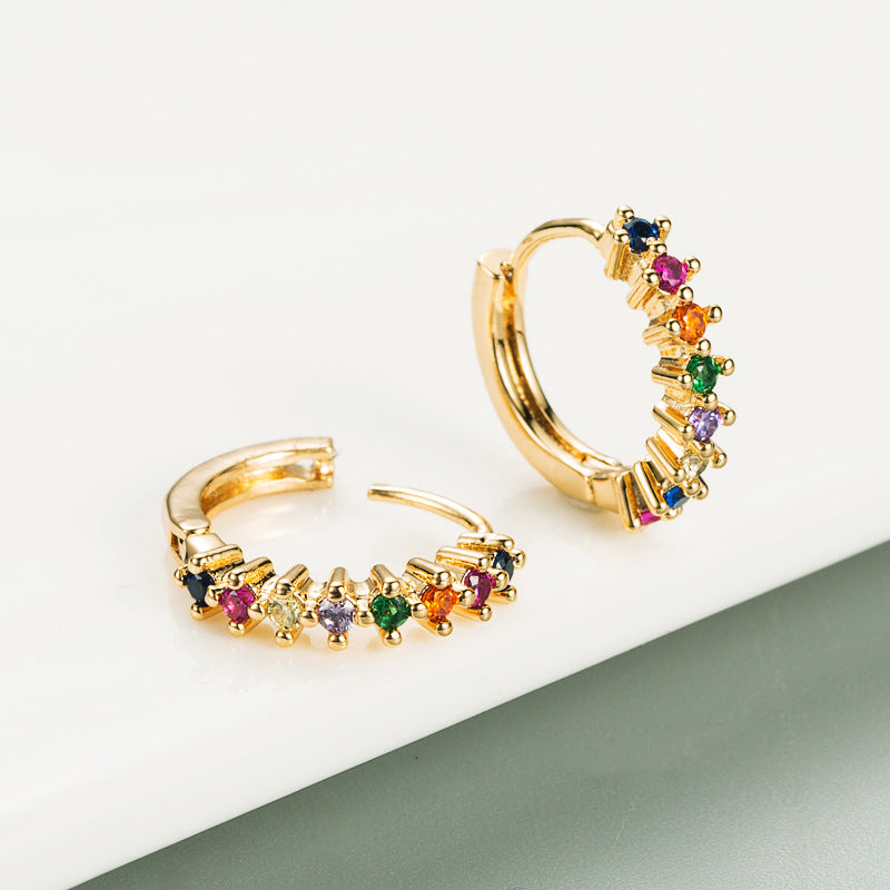 Rainbow Gold Huggie Earrings | Diamond Huggie Earrings | Gold Earrings ...