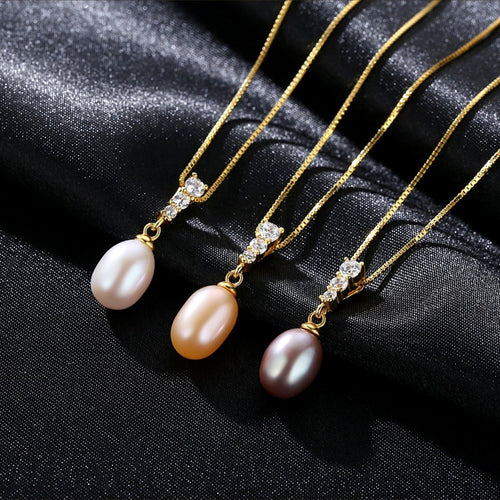 Big Freshwater Pearl and Diamond Pendant Necklace Oval Shape Pearl Pendant Necklace with Silver Chain (11.5-12mm)