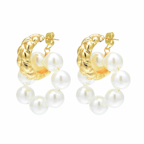 Boucles d'oreilles créoles élégantes en perles rondes blanches pour femmes en or 14 carats sur argent sterling (10 mm)