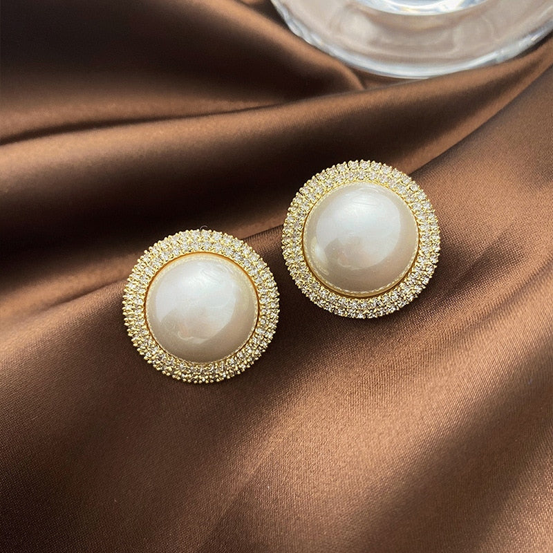 Round 25 MM White Pearl Earrings