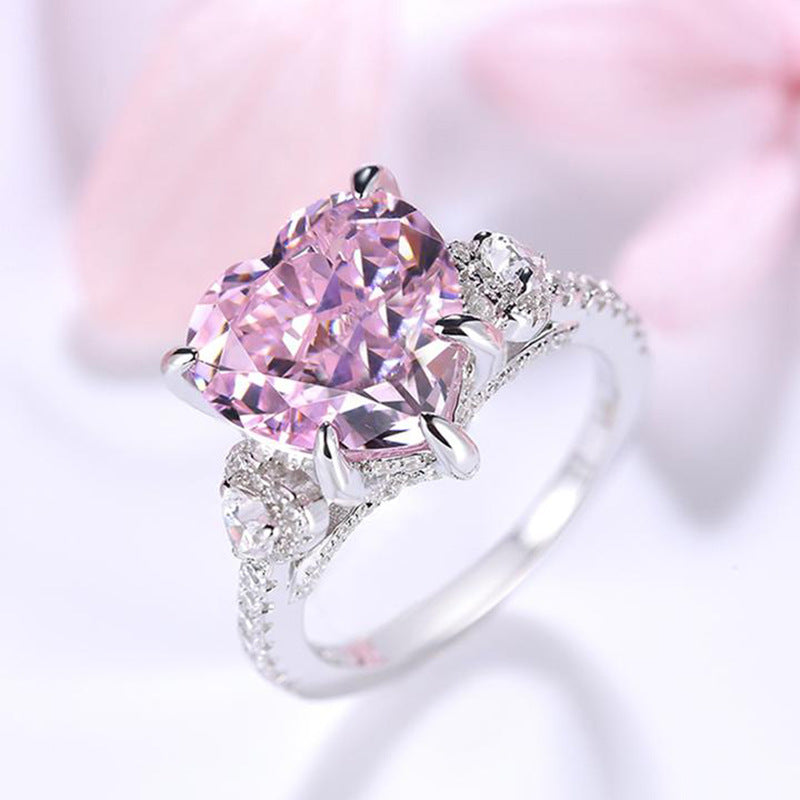 Romantic Pink Heart High Carbon Diamond S925 Silver Jewelry Set