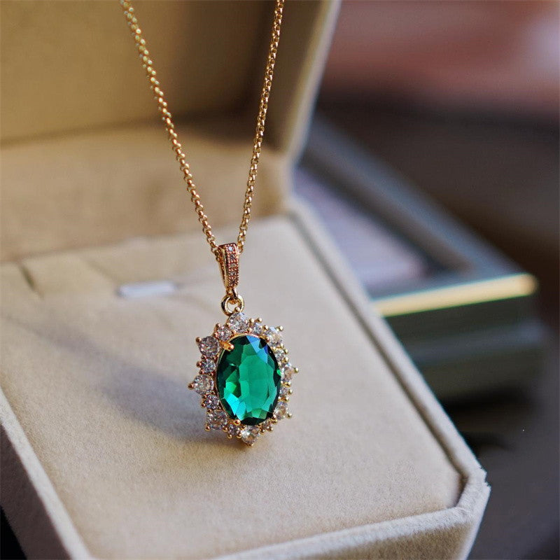 Rose Gold Emerald Necklace - Green Oval Pendant - Solitaire Emerald Ne –  Adina Stone Jewelry