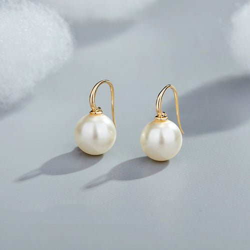 Pendientes de perlas grandes de 12 mm | Pendientes colgantes clásicos de perlas blancas para mujer